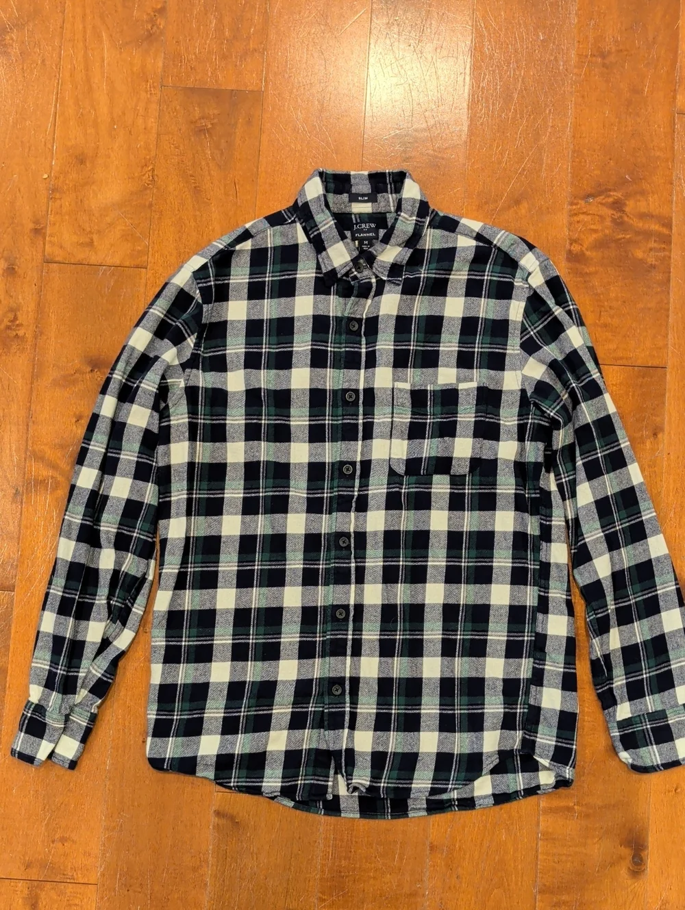 J. Crew Blue and White Plaid Slim Flannel Long-Sleeve Button-Down Shirt